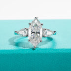 The Dael Ring worn — 4cttw marquise moissanite, 18K white gold — Aurora Moissanite