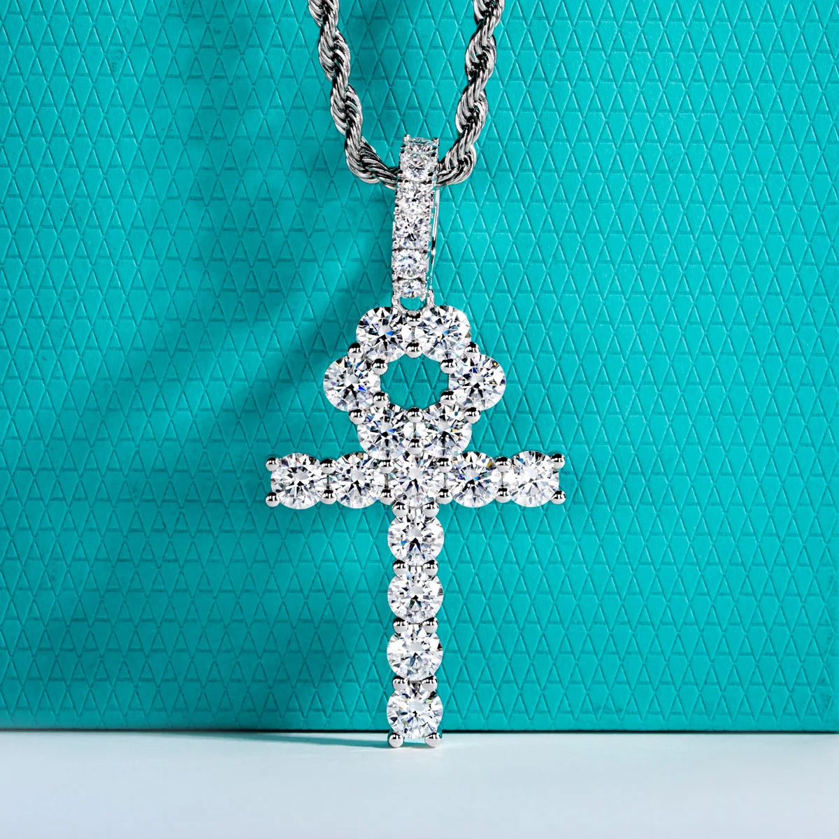 AnuJewel 8.1cttw D Color Moissanite Cross Pendant Layered Glistening Hip Hop Necklace 925 Sterling Silver New Age Dope Jewelry