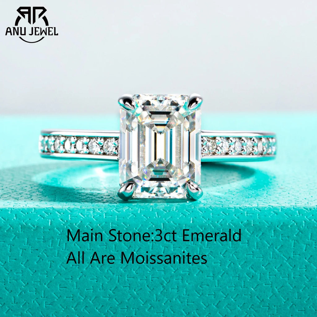 3ct emerald cut moissanite solitaire ring, 18K gold plated S925 — Aurora Moissanite