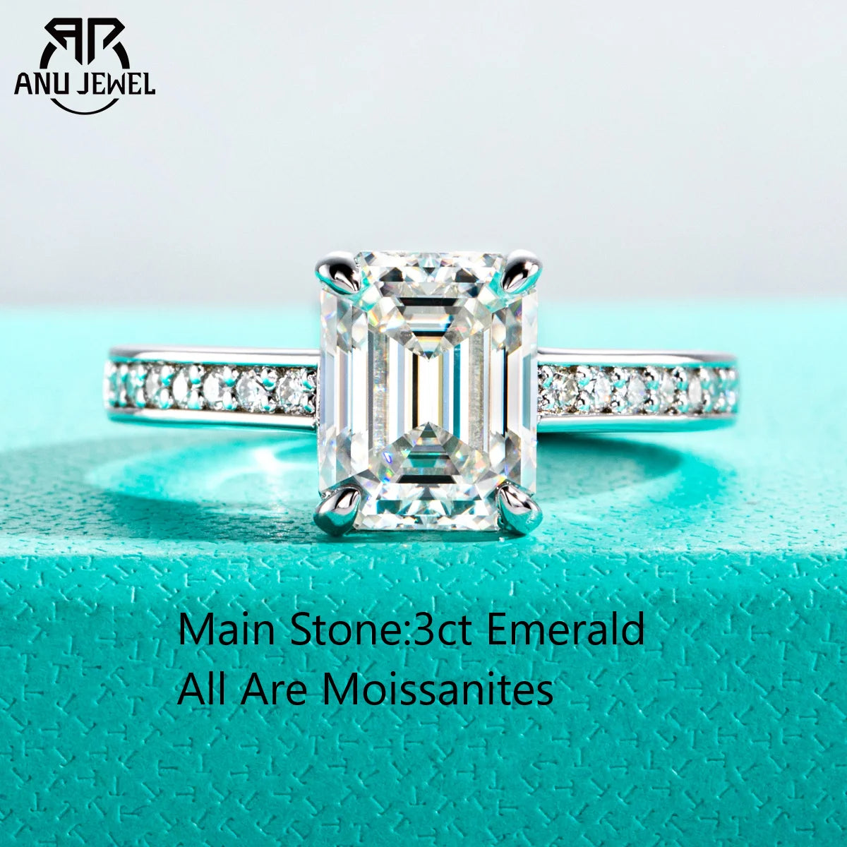3ct emerald cut moissanite solitaire ring, 18K gold plated S925 — Aurora Moissanite