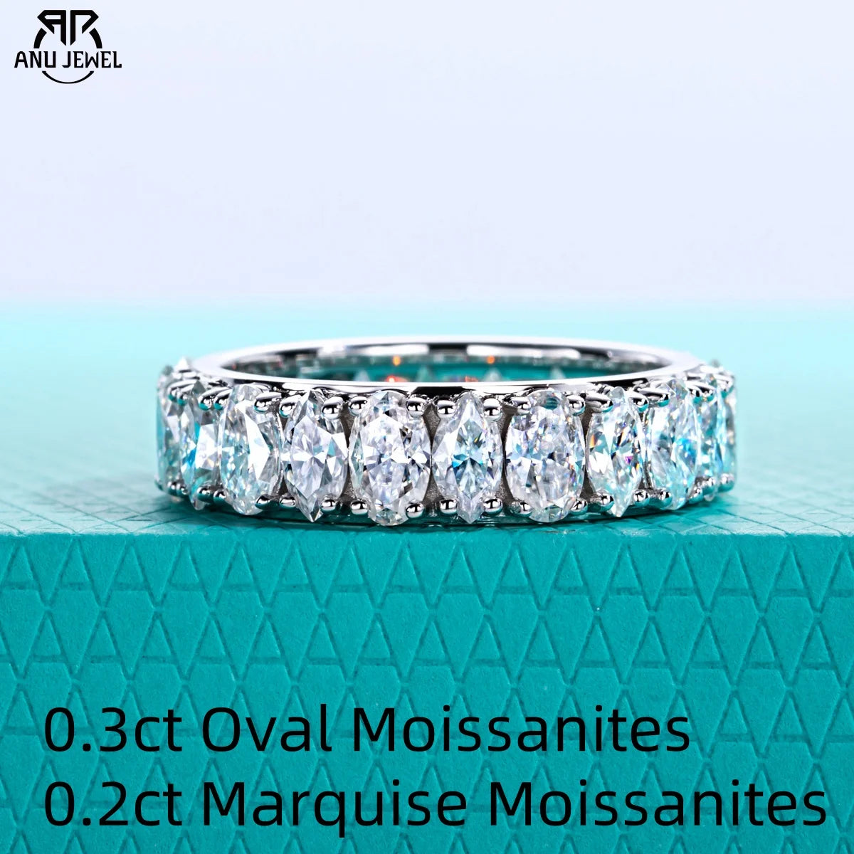oval and marquise moissanite mixed eternity band, S925 — Aurora Moissanite