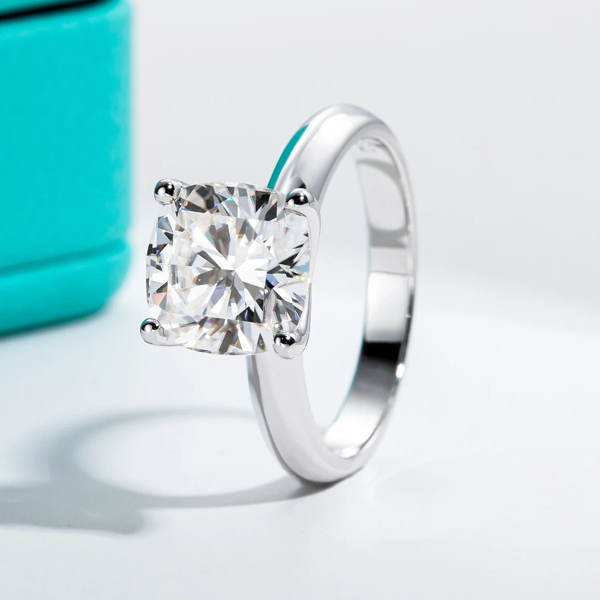 The Neve Ring — 3.5ct cushion gray moissanite solitaire, front view — Aurora Moissanite