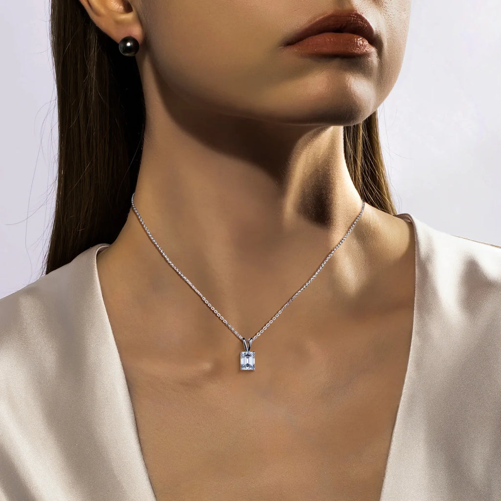 AnuJewel 2ct/3ct/4ct/5ct D Color Emerald Cut Moissanite Diamond Pendant Necklace 925 Sterling Silver Jewelry Gifts for Women