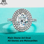3ct oval moissanite double halo engagement ring, 18K gold plated S925 — Aurora Moissanite