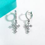 Cross huggie moissanite earrings side view, S925 — Aurora Moissanite
