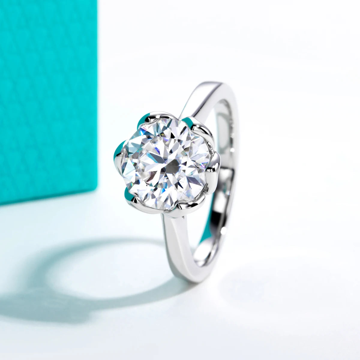 The Lota Ring — 3ct lotus moissanite, front view — Aurora Moissanite