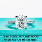The Tyne Ring worn — 5ct cushion cut moissanite D color solitaire engagement ring — Aurora Moissanite