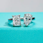 The Delta Ring — radiant pear twins moissanite toi et moi, front view — Aurora Moissanite