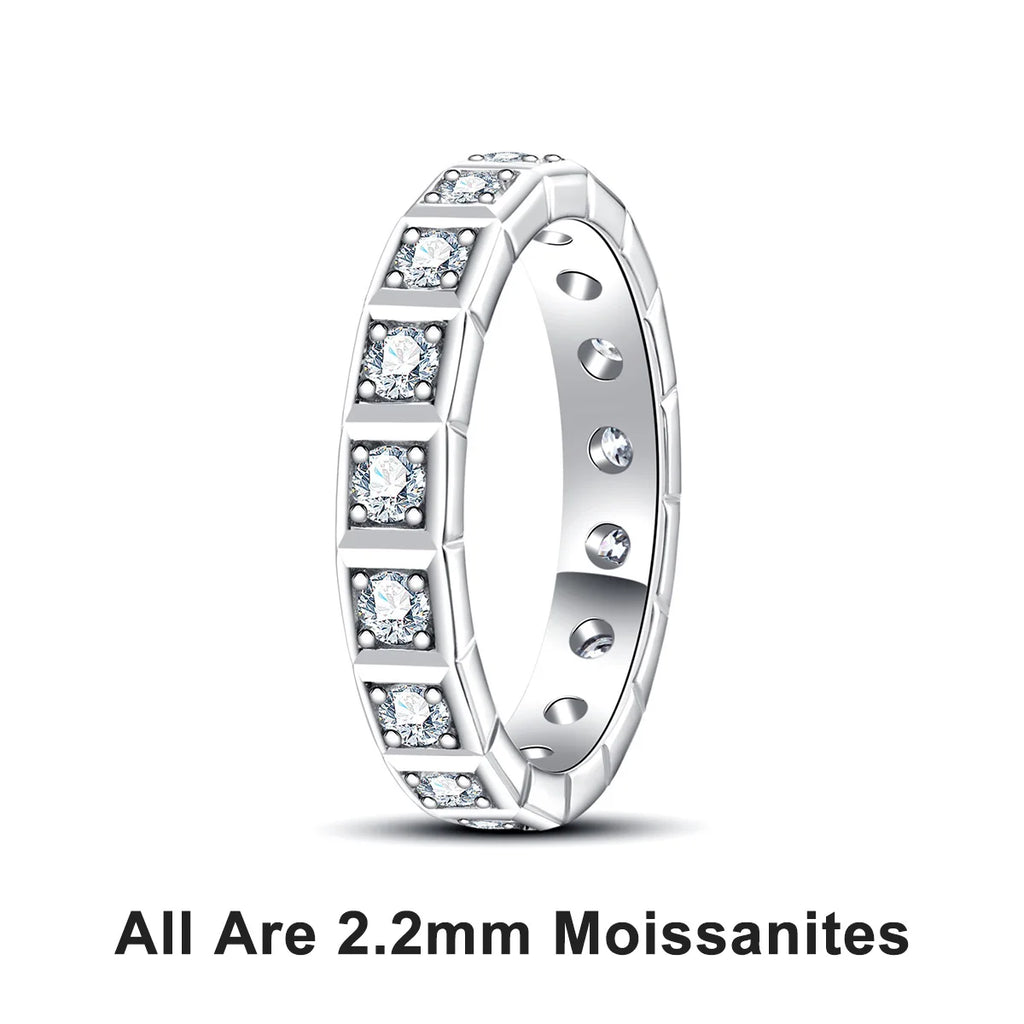 The Crest Band worn — 2.2mm princess cut moissanite eternity band — Aurora Moissanite