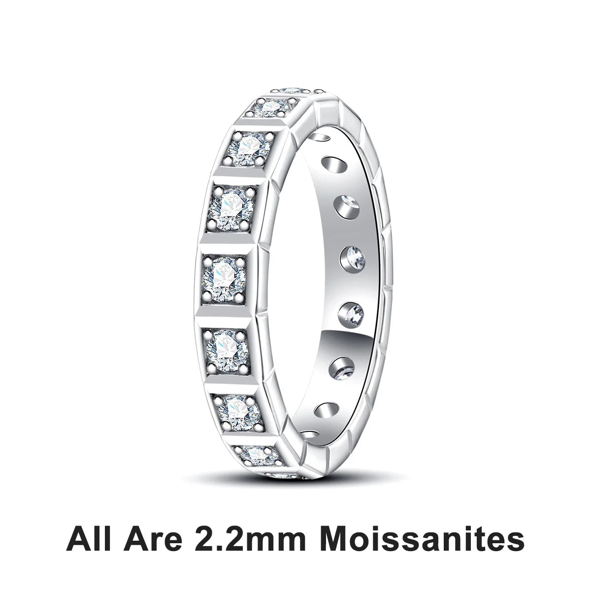 The Crest Band worn — 2.2mm princess cut moissanite eternity band — Aurora Moissanite