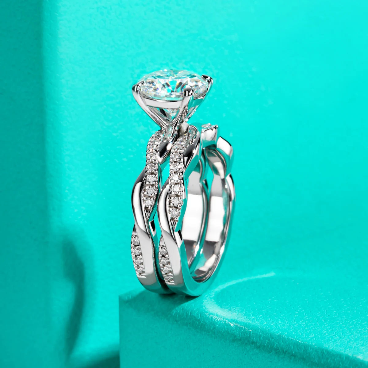 Round moissanite 3ct D color VVS1 with infinity band, bridal set — Aurora Moissanite