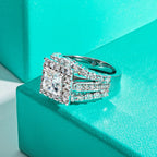 3.884ct princess moissanite ring, side profile, S925 sterling silver — Aurora Moissanite