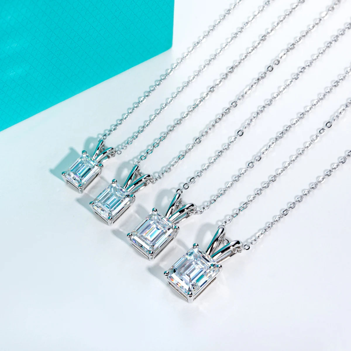 AnuJewel 2ct/3ct/4ct/5ct D Color Emerald Cut Moissanite Diamond Pendant Necklace 925 Sterling Silver Jewelry Gifts for Women