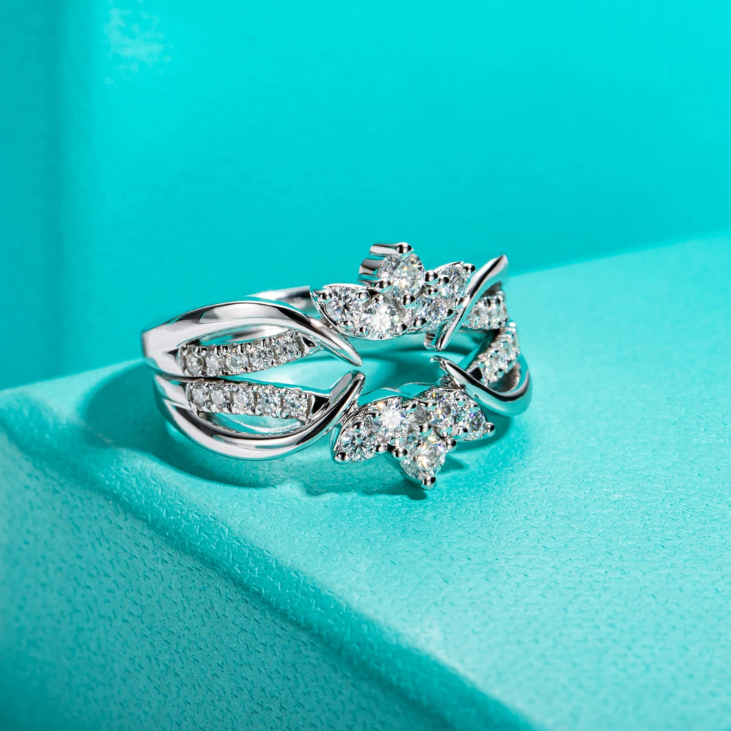 Moissanite crown bridal set D color VVS1, configurable 1 or 2 ring — Aurora Moissanite