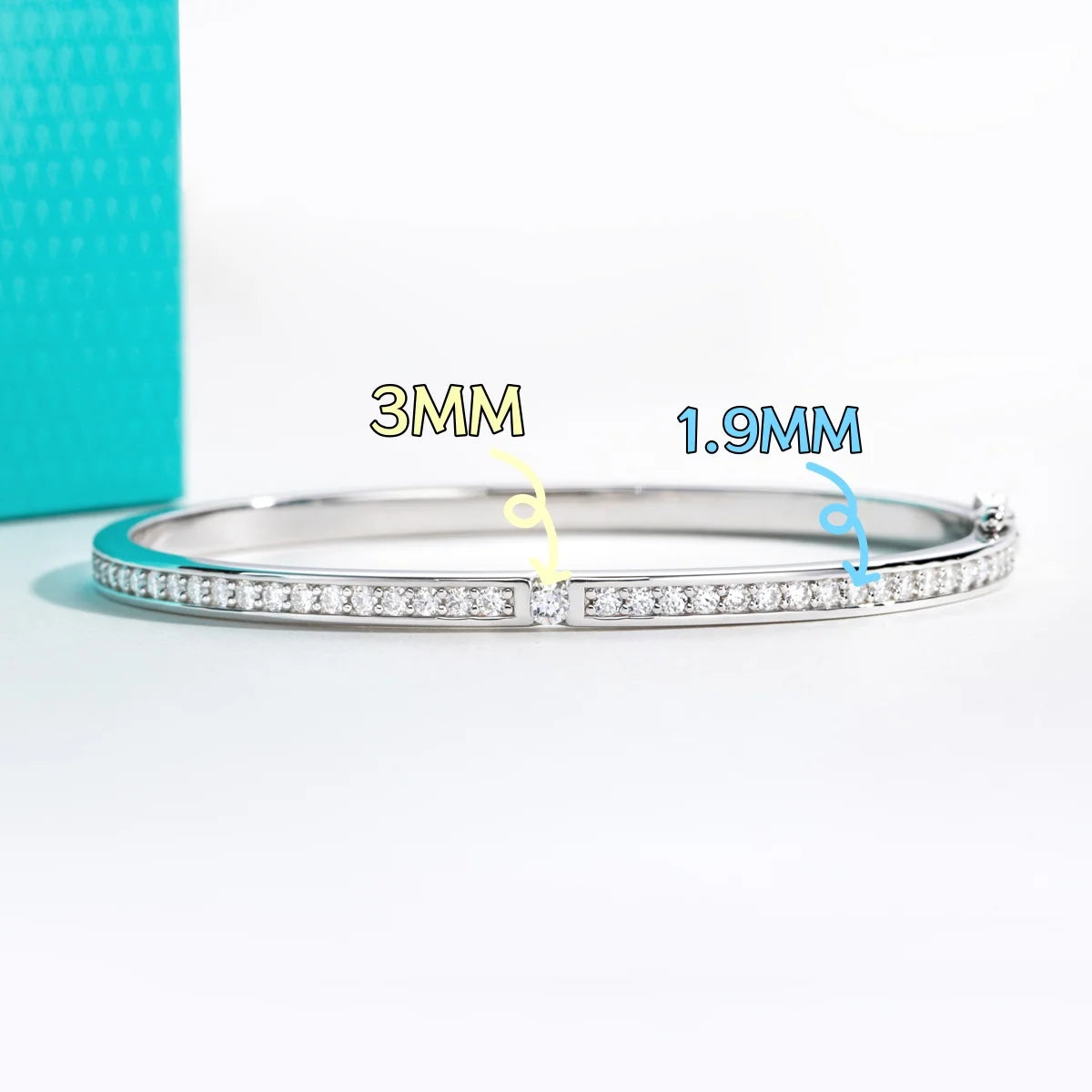 AnuJewel 2.017cttw Moissanite Eternity Bracelet 925 Sterling Silver 18K White Gold Plated Classic Bangle for Women Gifts