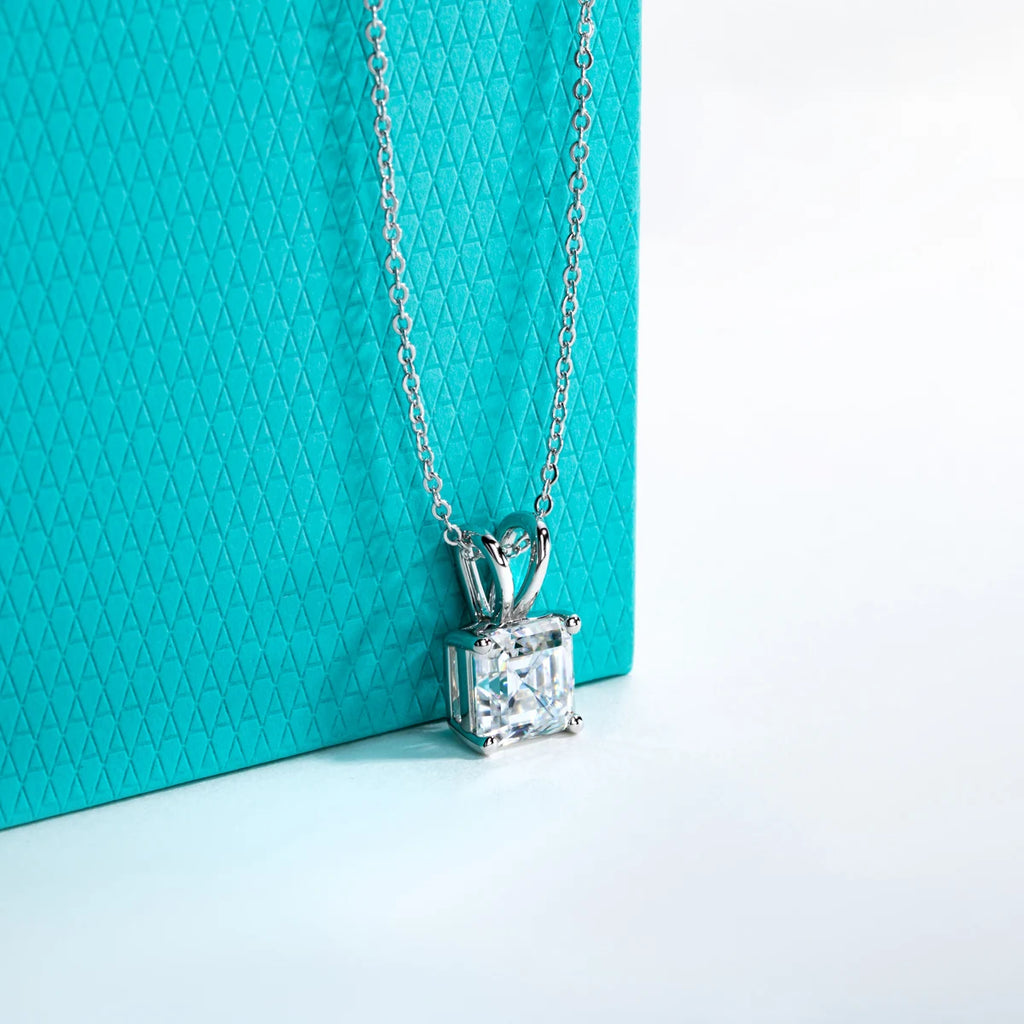 AnuJewel 2ct/3ct/4ct/5ct D Color Asscher Cut Moissanite Diamond Pendant Necklace 925 Sterling Silver Jewelry Gifts for Women