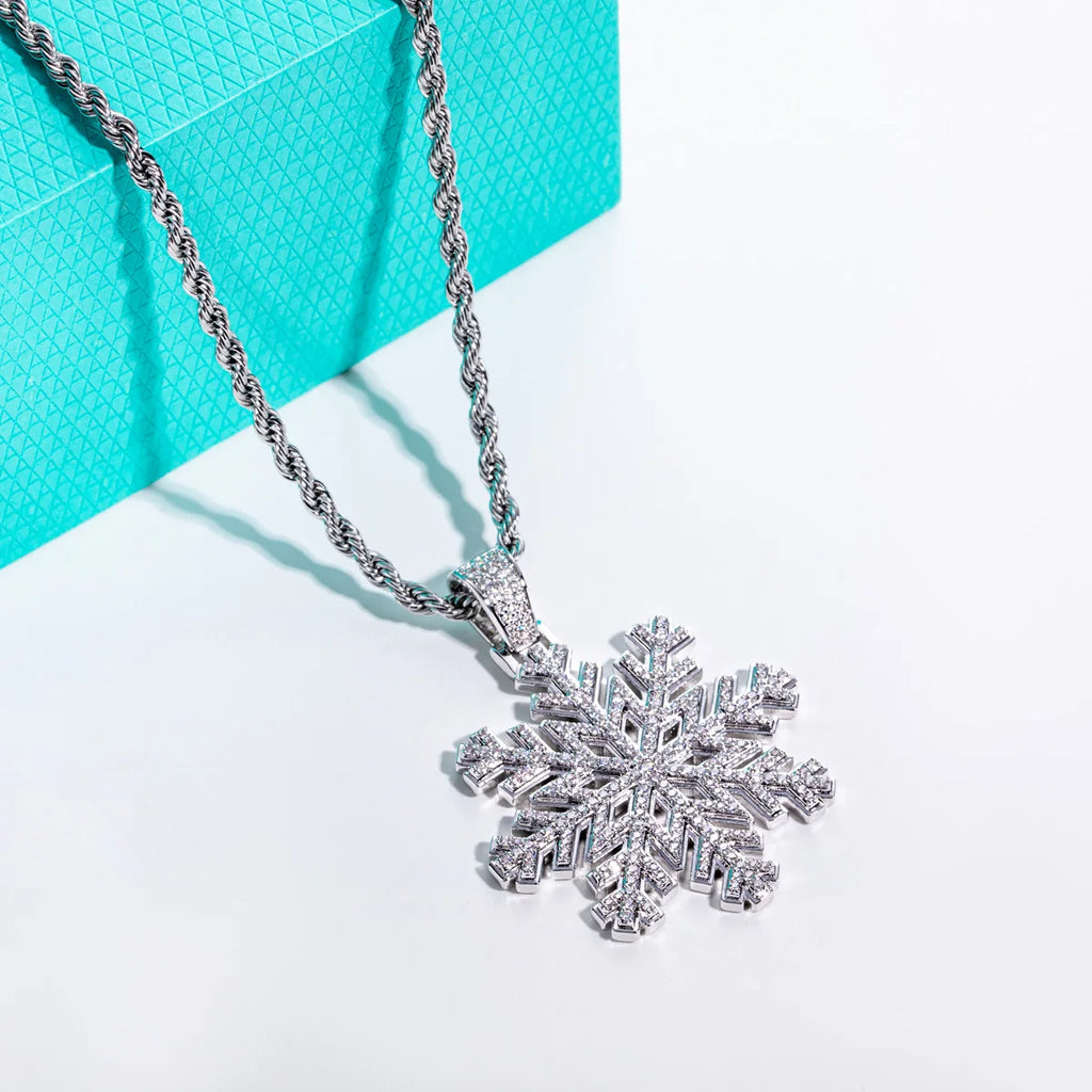 AnuJewel Moissanite Snowflake Necklace 14K Gold Plated Pendant 60cm Layered Heavy Metal New Age Hip Hop Jewelry for Men&Women