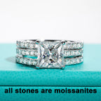 3ct princess moissanite bridal set side profile, S925, up to 3 rings — Aurora Moissanite