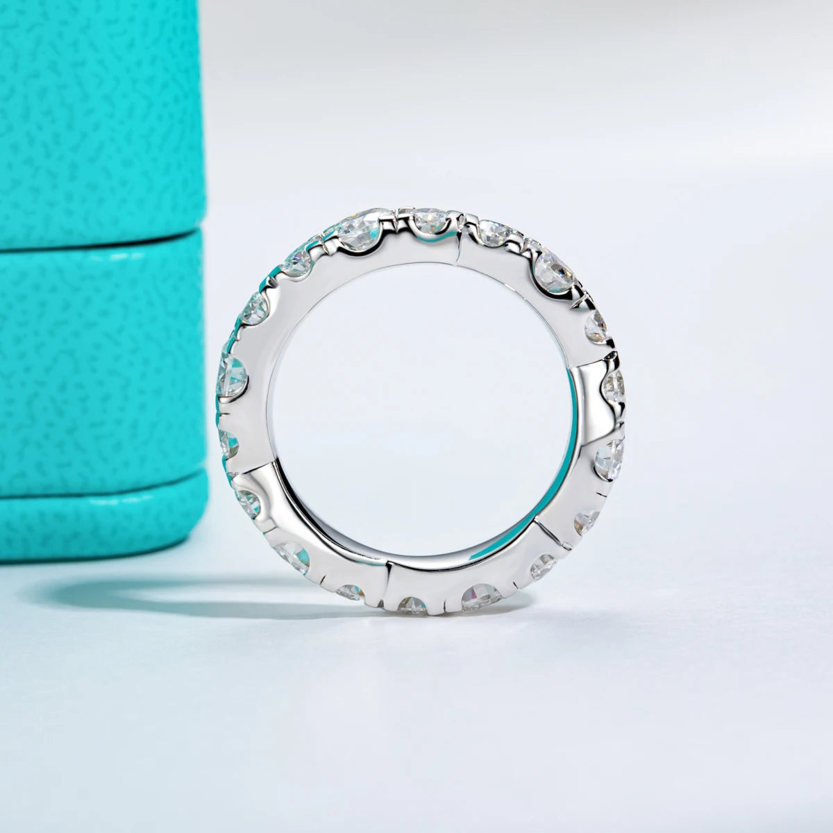 The Cirra Band lifestyle — moissanite full eternity band worn on finger — Aurora Moissanite