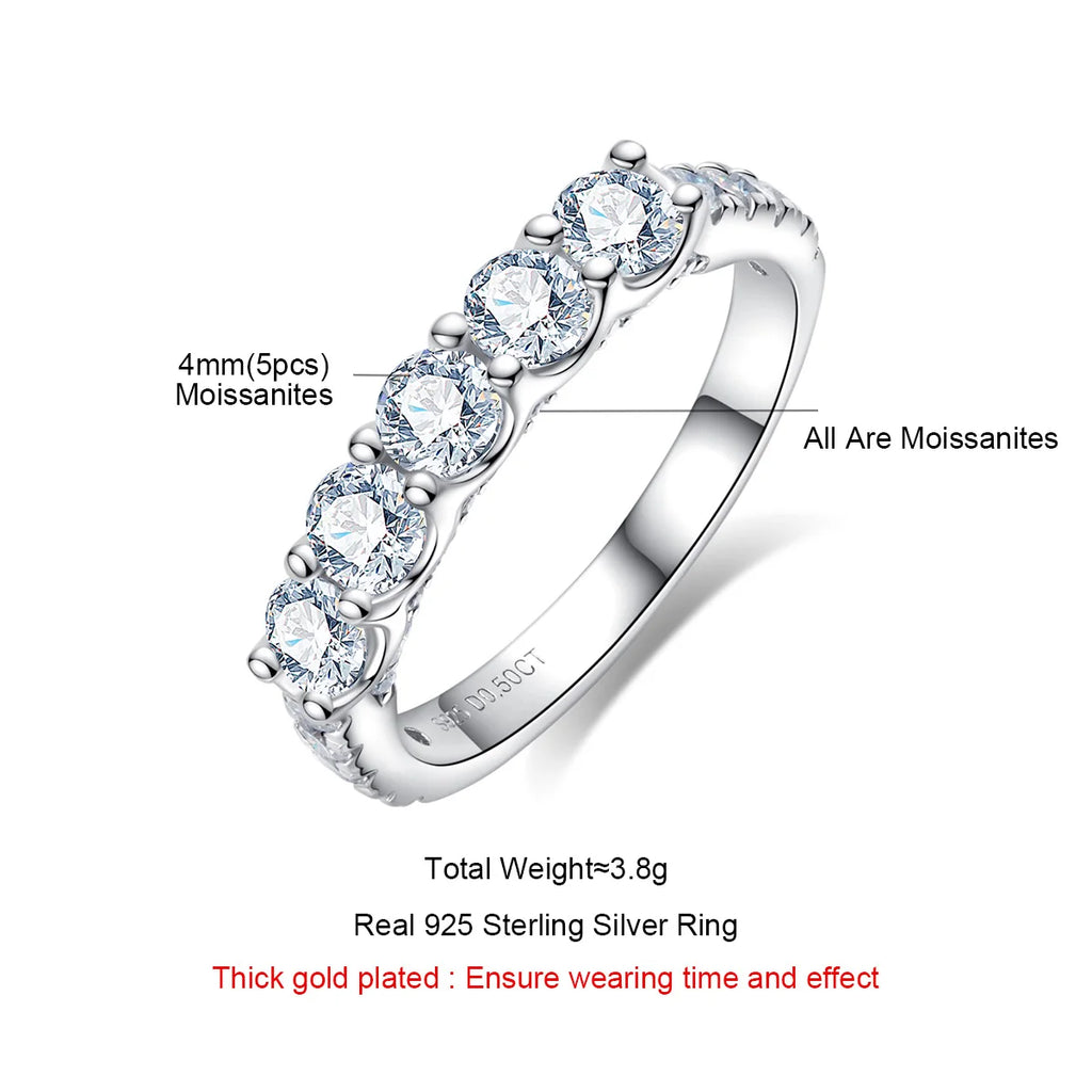 The Wave Band — 4mm moissanite 5-stone ring, front view, 18K white gold — Aurora Moissanite