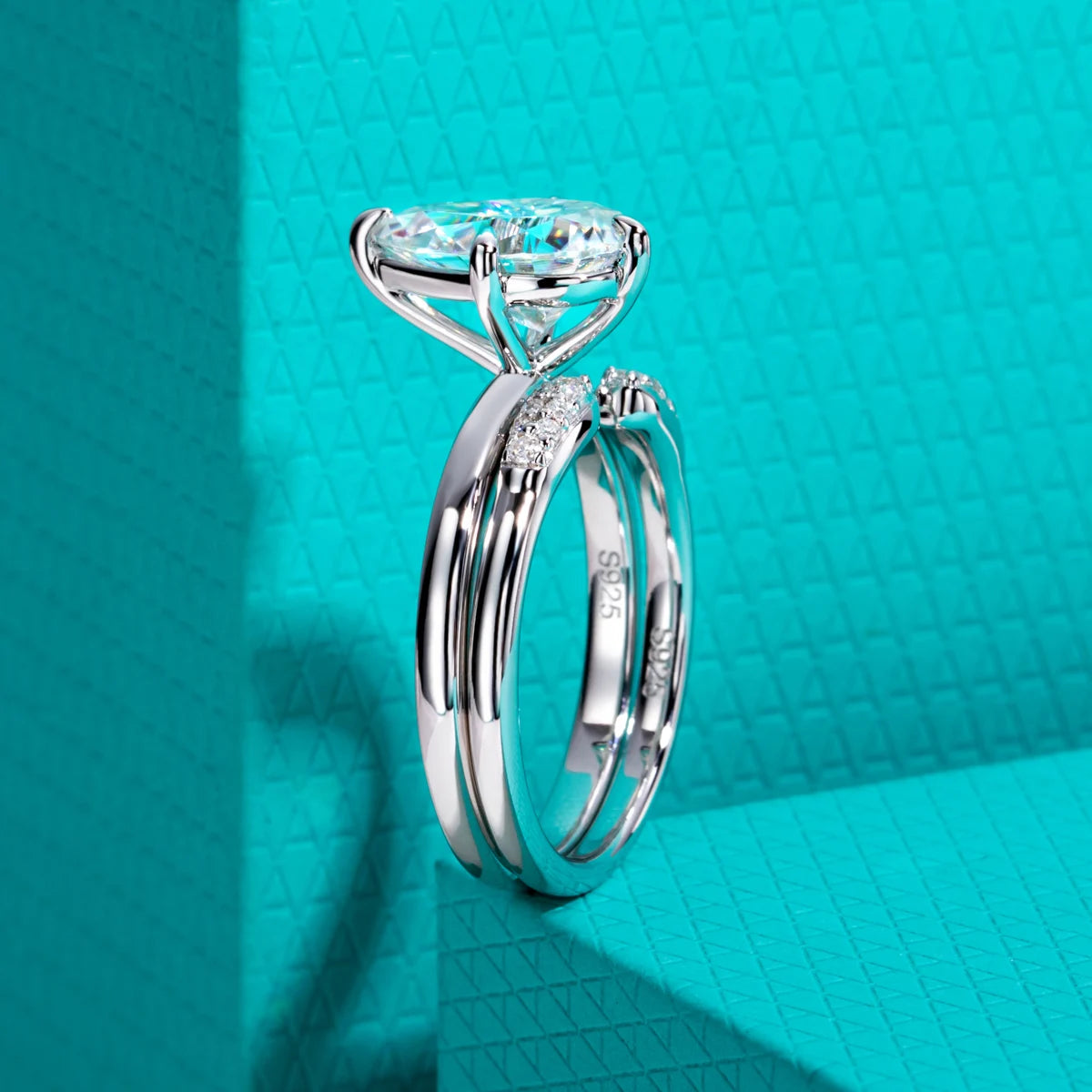 The Skye Ring lifestyle — pear moissanite bridal set worn on finger — Aurora Moissanite