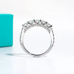 The Wave Band worn — 4mm 1.5cttw moissanite 5-stone band, 18K white gold — Aurora Moissanite