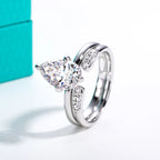 Pear moissanite 3ct D color VVS1 bridal set, engagement ring and adjustable band — Aurora Moissanite