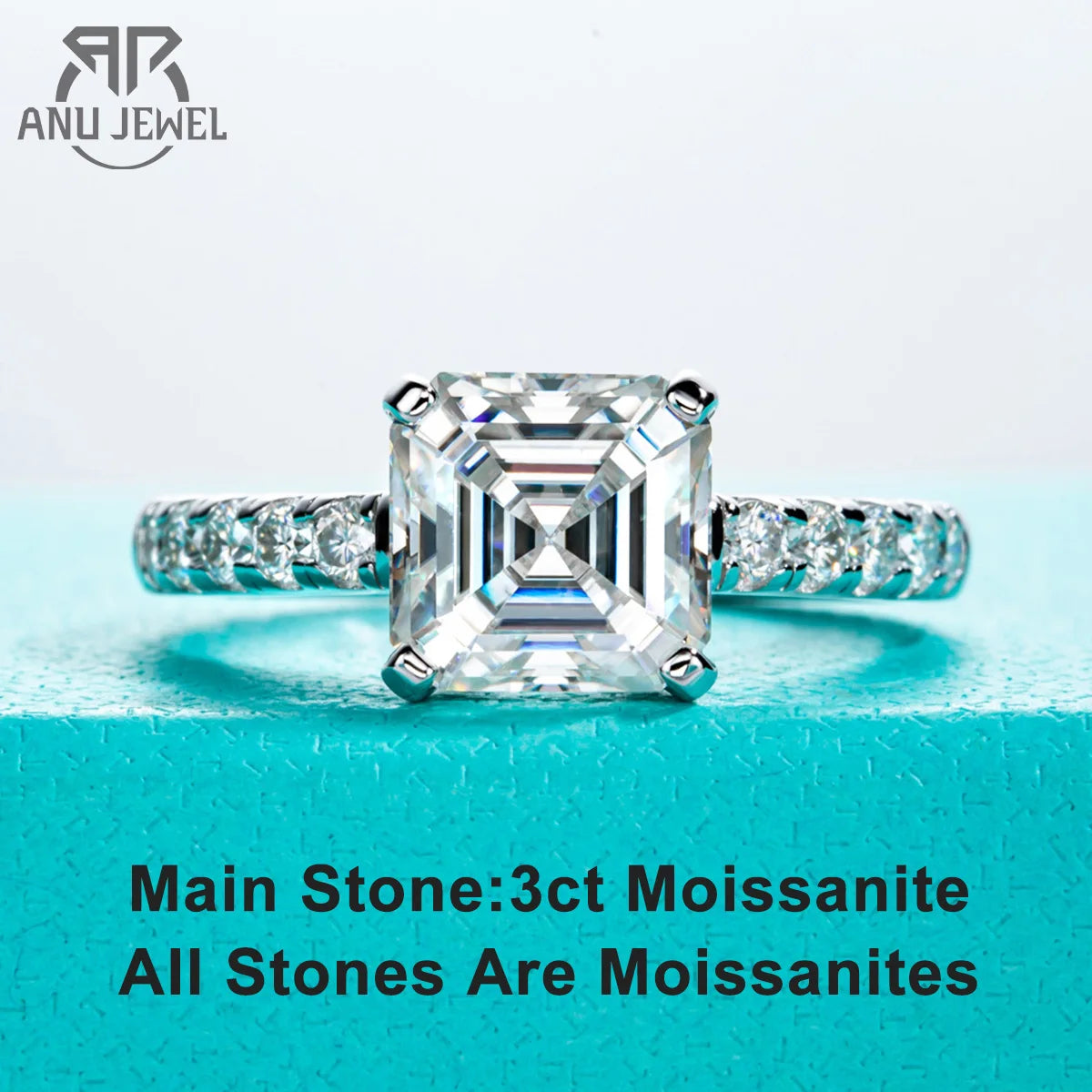 3ct asscher cut moissanite engagement ring, S925 sterling silver — Aurora Moissanite