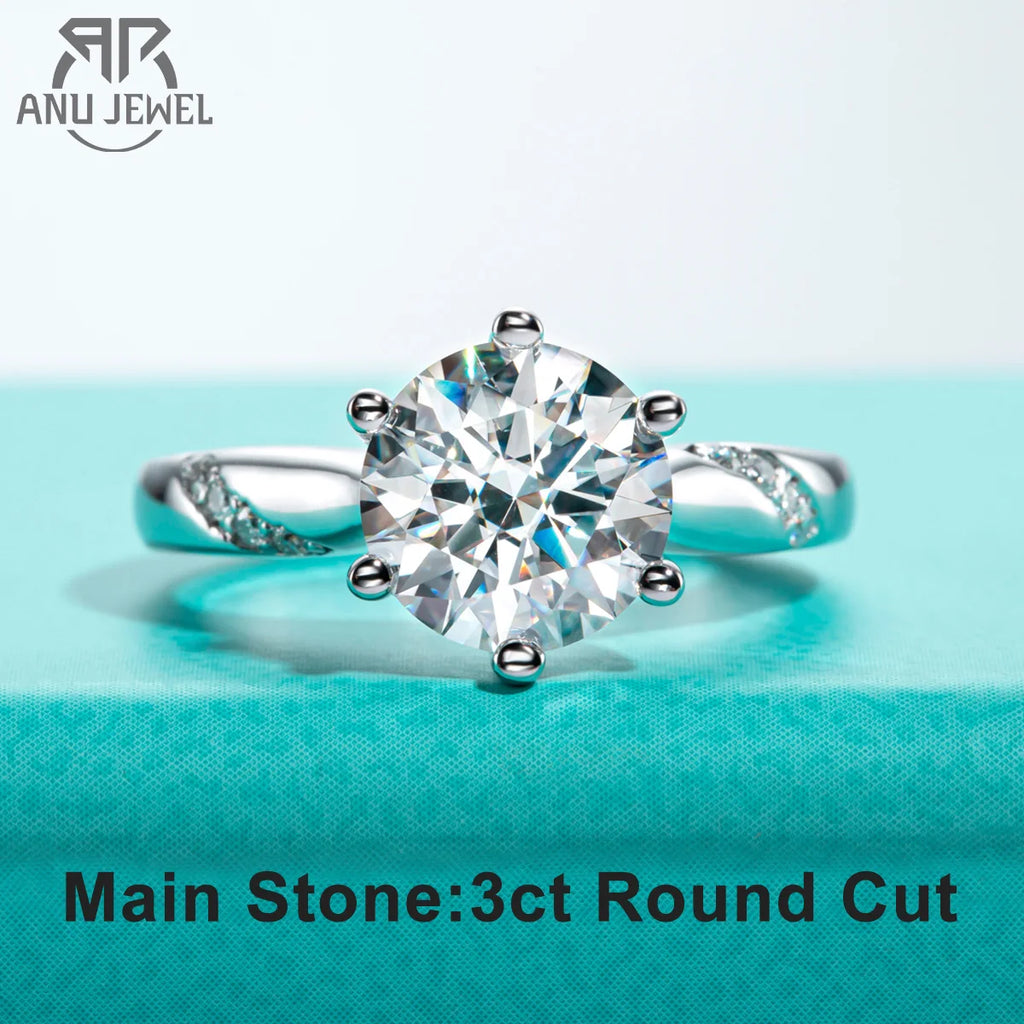 3ct round moissanite engagement ring, 18K gold plated S925 — Aurora Moissanite