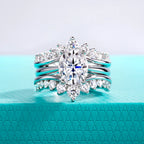 The Neva Ring worn — 3ct oval moissanite bridal set, 18K gold — Aurora Moissanite