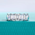 The Ember Band — emerald cut moissanite ring, front view, S925 silver — Aurora Moissanite