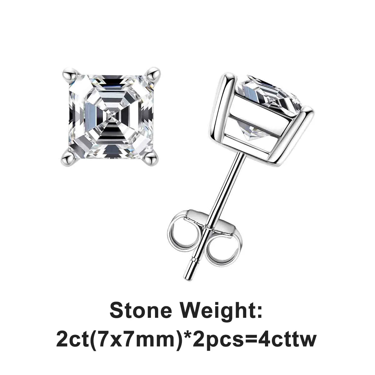 AnuJewel 10K Gold Post 4/2/1ct Asscher Cut Moissanite Stud Earrings Anti-allergy Eearrings For Women Jewelry Wholesale