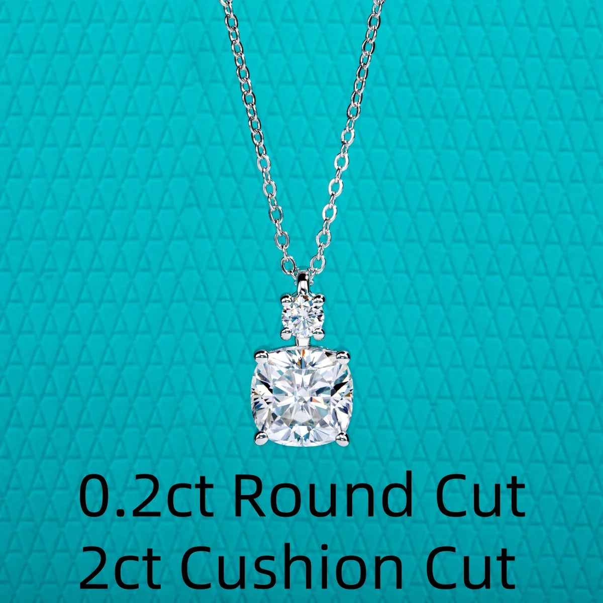 2.5ct cushion moissanite pendant, close-up of stone and setting — Aurora Moissanite