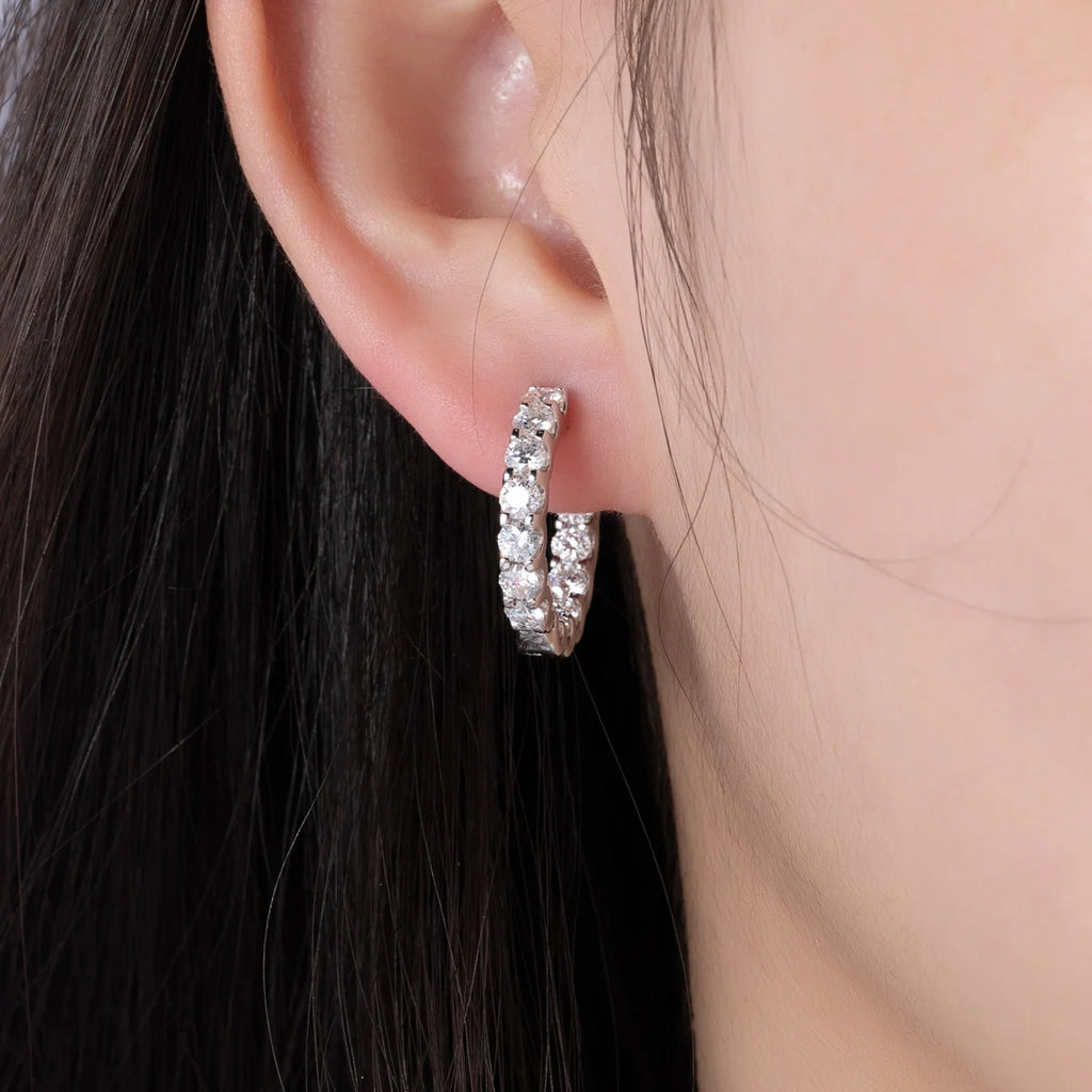 AnuJewel 3mm 2.6cttw D Color Moissanites Hoop Earrings 925 Sterling Silver Luxury Huggie Earring for Women Jewelry Wholesale