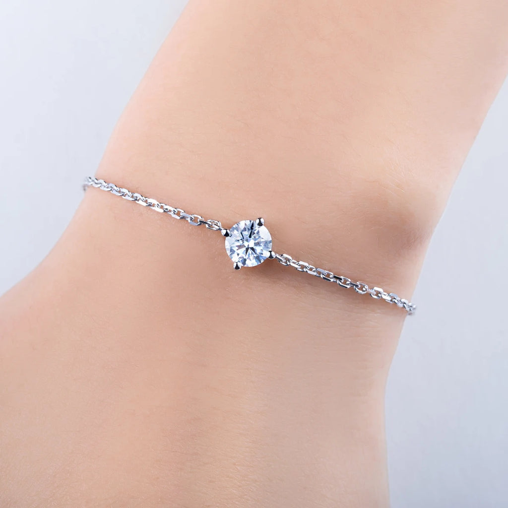 The Loop Bracelet worn on wrist — 1ct moissanite adjustable bracelet — Aurora Moissanite