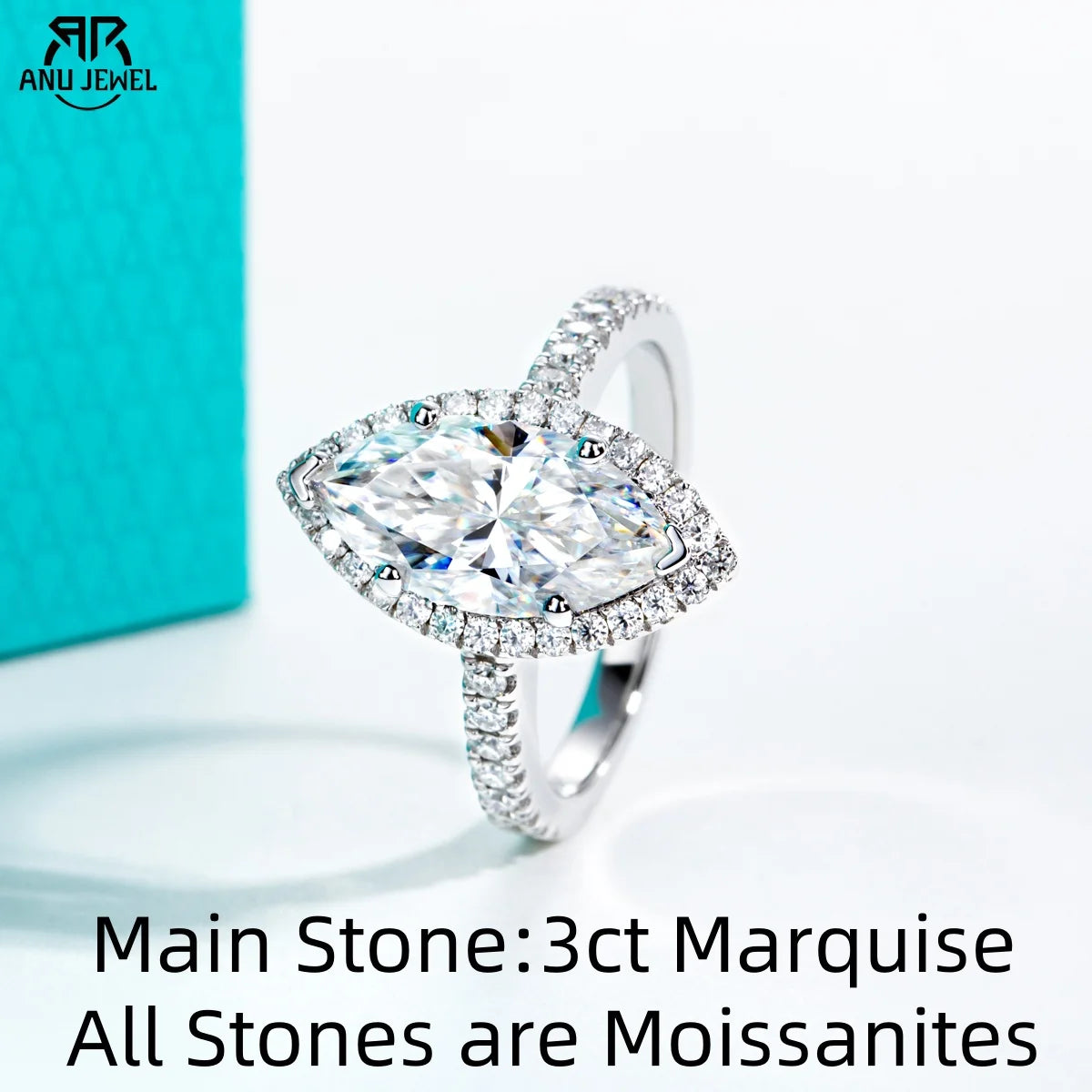 3ct marquise moissanite halo ring, S925 sterling silver — Aurora Moissanite