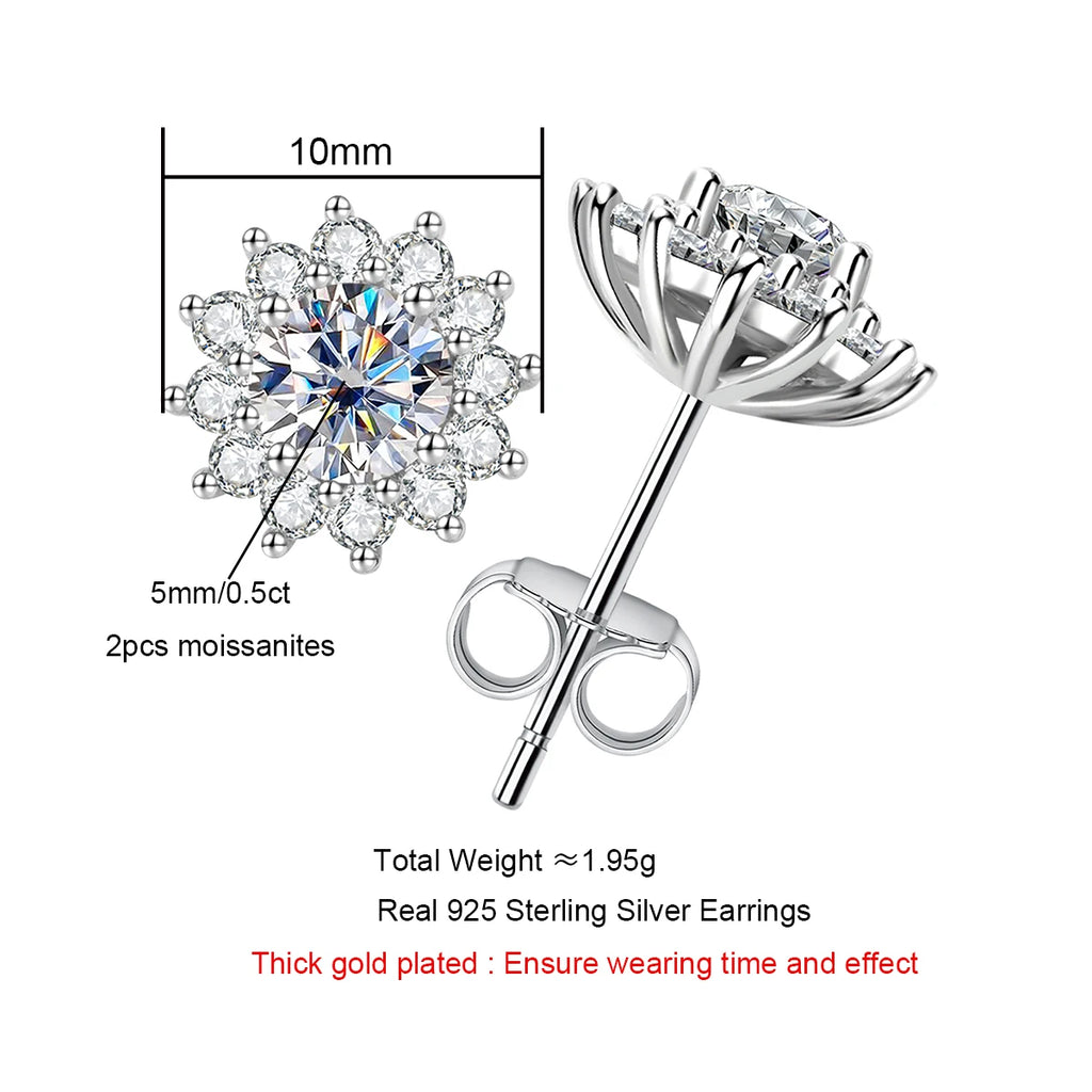 The Fleur Earrings — 1ct sunflower moissanite studs, front — Aurora Moissanite