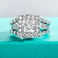 The Solaris Ring worn — 3.884cttw princess moissanite engagement ring — Aurora Moissanite