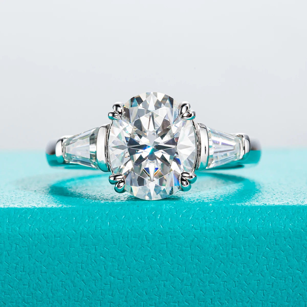 The Raen Ring worn — 3.8cttw oval moissanite, S925 — Aurora Moissanite