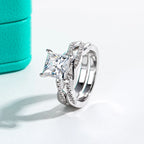 The Lana Ring — 3ct princess moissanite bridal set, front view — Aurora Moissanite