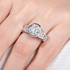 Round moissanite 3ct top view, 18K gold unisex engagement ring — Aurora Moissanite