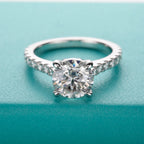 The Reid Ring — 3ct round moissanite gold prong solitaire, front view — Aurora Moissanite