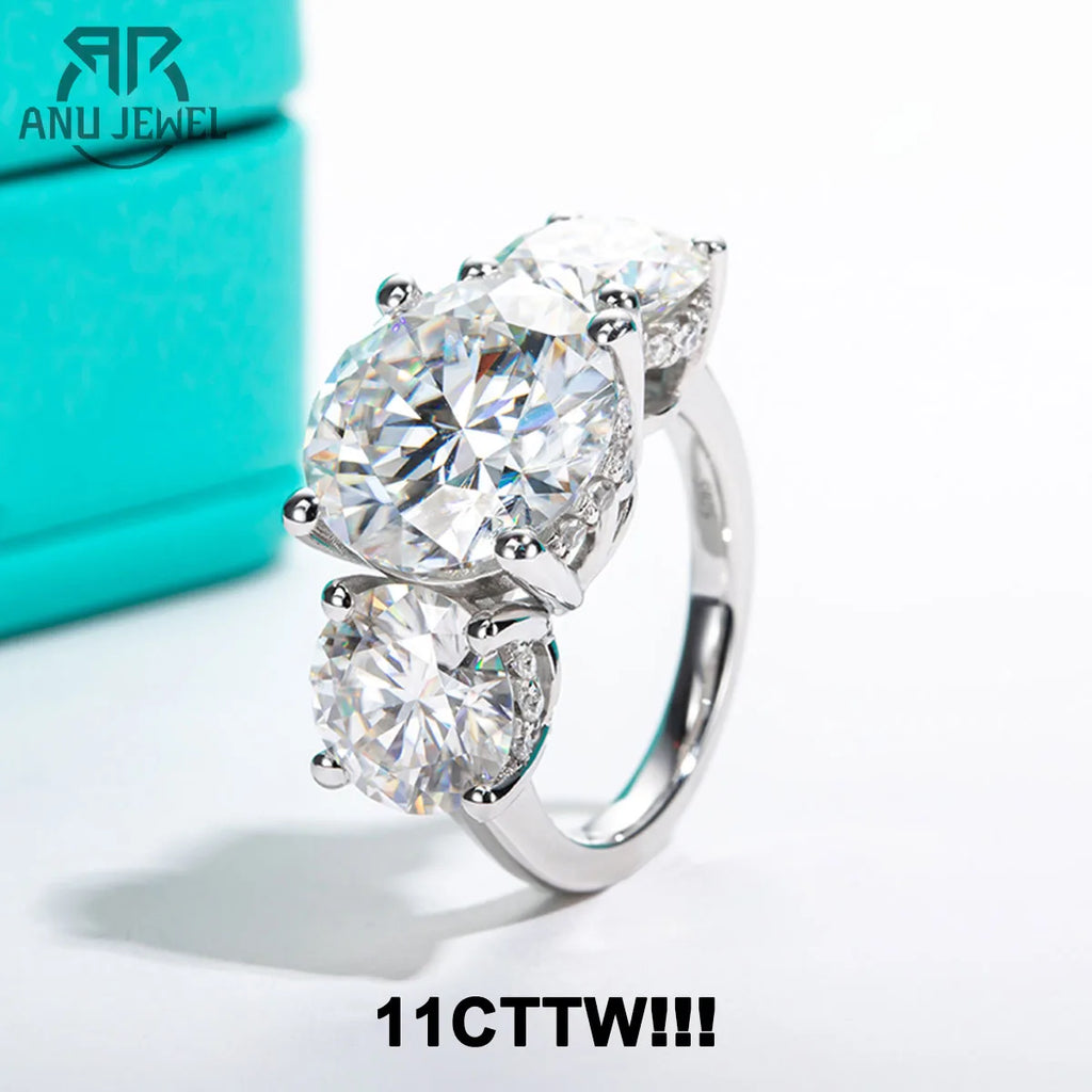 11cttw three-stone moissanite ring, S925 — Aurora Moissanite