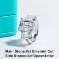 The Prism Ring worn — 12cttw emerald cut moissanite 3-stone engagement ring — Aurora Moissanite