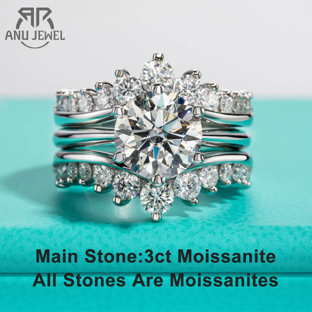 3ct moissanite bridal ring set, 18K gold plated S925 — Aurora Moissanite
