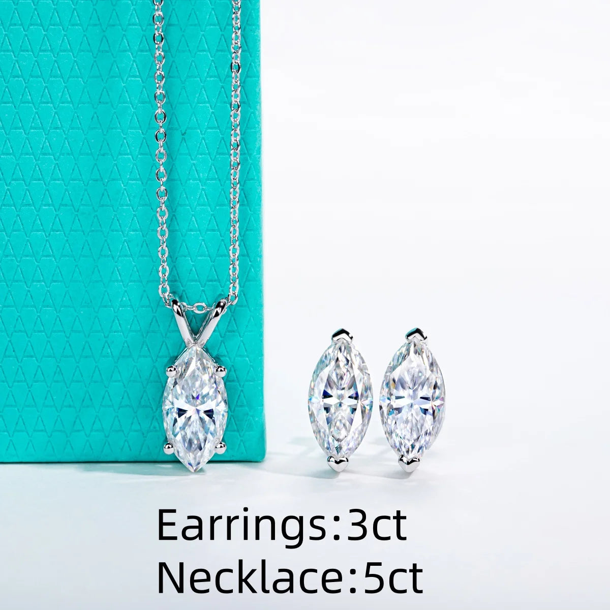 AnuJewel 2-5ct Marquise Moissanite Necklace 0.5-3ct Earrings 925 Sterling Silver 18k Gold Plated Wedding Jewelry Set for Woman