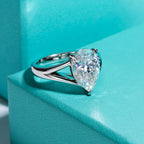 5ct pear moissanite solitaire ring, side profile, S925 sterling silver — Aurora Moissanite