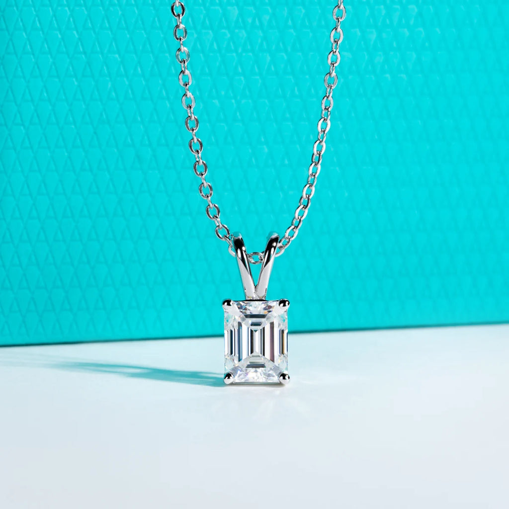AnuJewel 2ct/3ct/4ct/5ct D Color Emerald Cut Moissanite Diamond Pendant Necklace 925 Sterling Silver Jewelry Gifts for Women