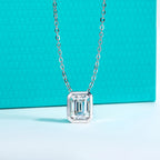 AnuJewel 0.6ct/1ct/2ct/3ct D Color Emerald Cut Moissanite Bezel Pendant Necklace 925 Sterling Silver Jewelry Gifts for Women