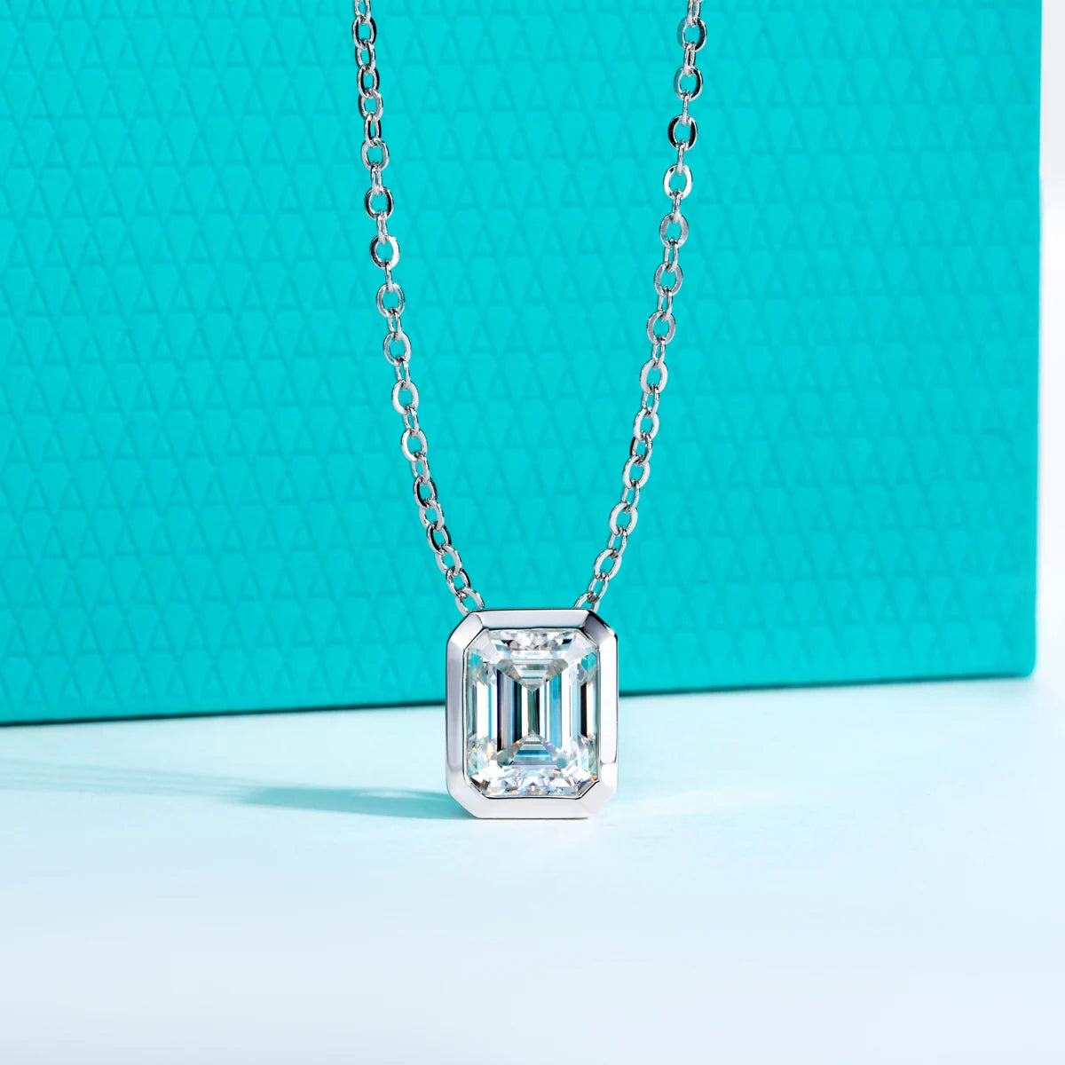 AnuJewel 0.6ct/1ct/2ct/3ct D Color Emerald Cut Moissanite Bezel Pendant Necklace 925 Sterling Silver Jewelry Gifts for Women